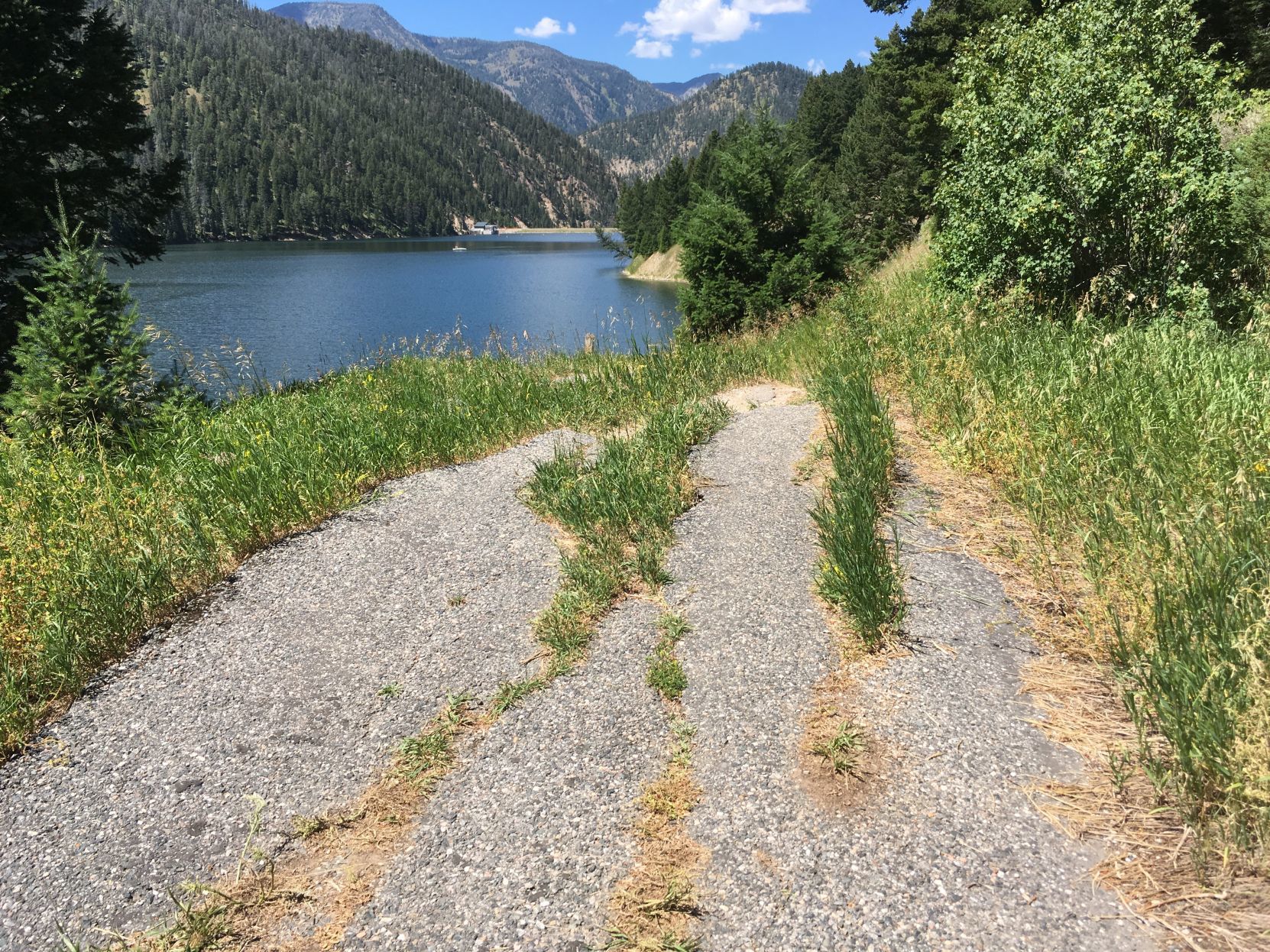 Earthquake-damaged old highway at Hebgen Lake